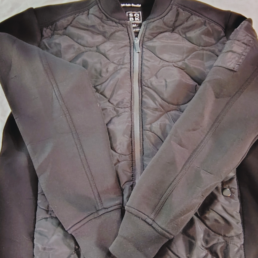 SOBK Men's Black Quilted Zip-up Bomber Jacket